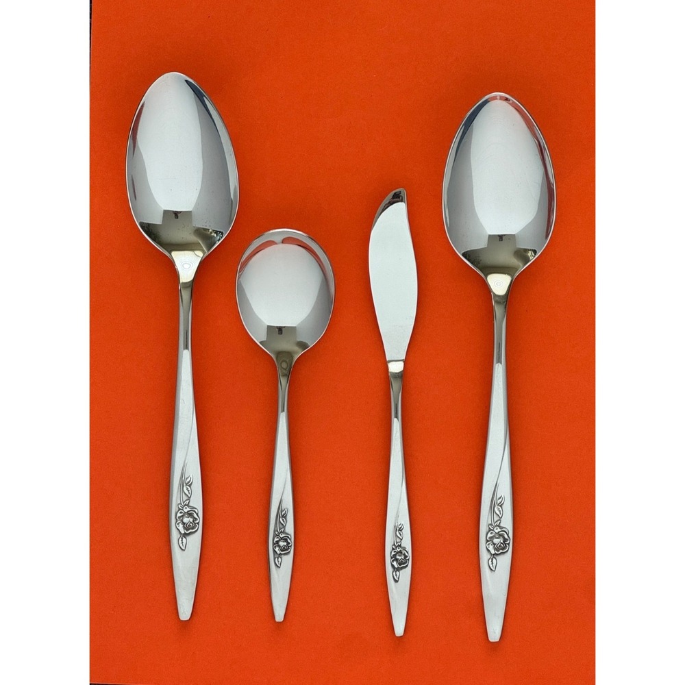 Oneidacraft LASTING ROSE Serving Spoons Deluxe Stainless Mirror Floral